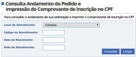 Formulário para andamento do pedido de inscrição CPF